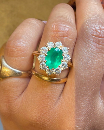 Bague 55 Marguerite - Bague en or jaune, émeraude et diamants 58 Facettes pp,