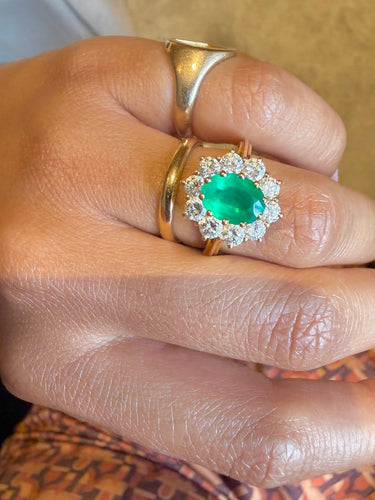 Bague 55 Marguerite - Bague en or jaune, émeraude et diamants 58 Facettes pp,