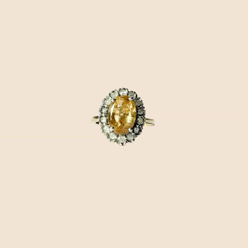 Bague 54 Bague marguerite en or jaune et gris, saphir jaune et diamants 58 Facettes