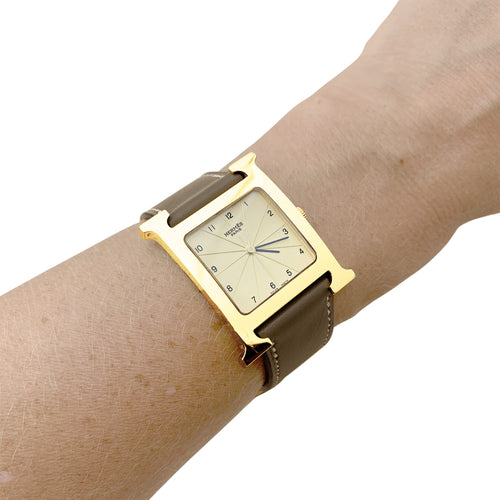 Montre Hermès Heure H - Montre en plaqué or et acier 58 Facettes 35492