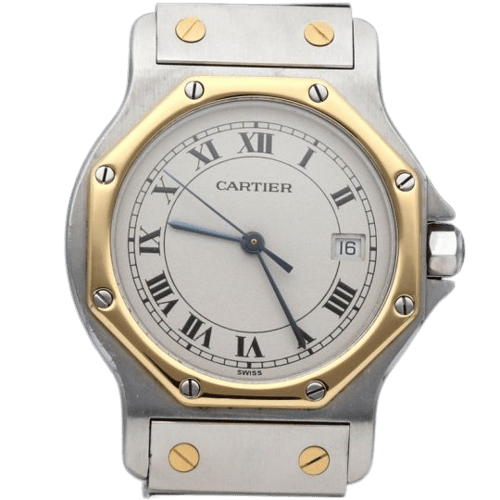 Montre Cartier Santos - Montre ronde octogonale en or jaune 18K et acier 58 Facettes MT47165