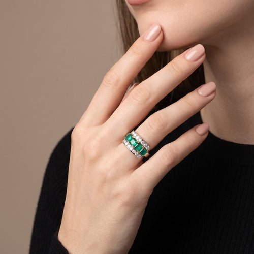 Bague 53 Bague en or gris, émeraudes et diamants 58 Facettes OC-61300096