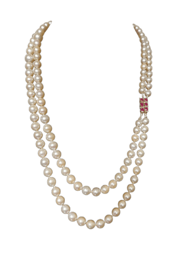 Collier Collier double rang Akoya en or jaune, grenats et diamants 58 Facettes 933