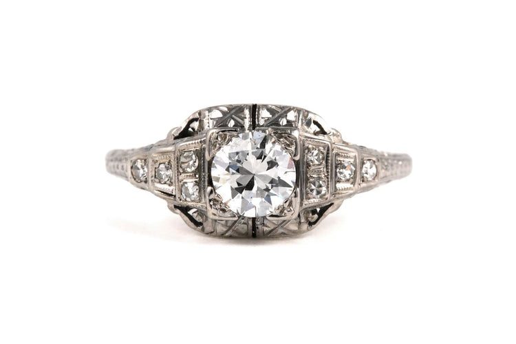 Bague 54 Art déco - Bague en or blanc 18 carats et diamants 58 Facettes 23845