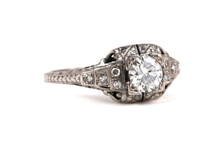 Bague 54 Art déco - Bague en or blanc 18 carats et diamants 58 Facettes 23845
