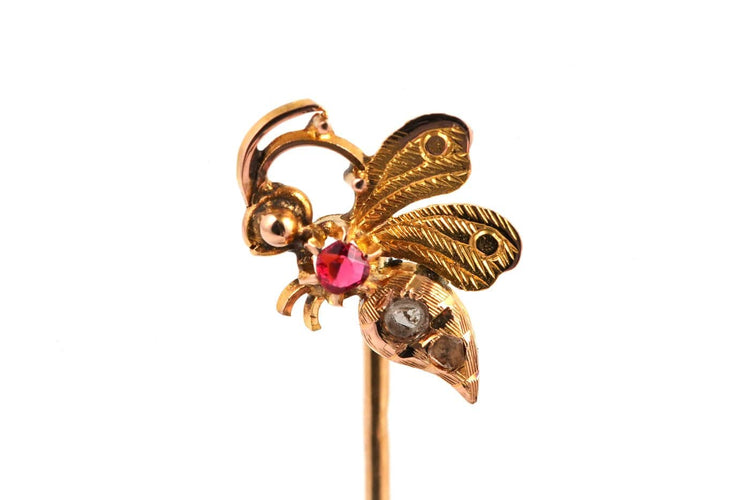Broche Art Nouveau - Broche en or jaune, rubis et diamants taille rose 58 Facettes B888