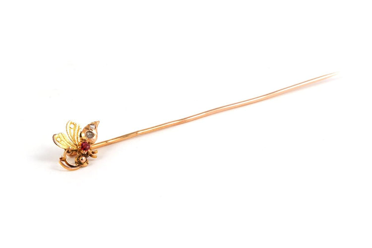 Broche Art Nouveau - Broche en or jaune, rubis et diamants taille rose 58 Facettes B888