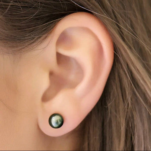 Boucles d'oreilles Underwater - Boucles d'oreilles 8 mm en or blanc et perles de Tahiti vertes 58 Facettes GER1322WG