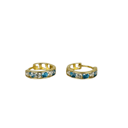Boucles d'oreilles vintage en or jaune avec aigues-marines et saphirs blancs