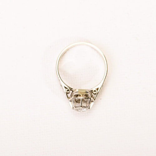 Bague 51 Bague ancienne solitaire pavée en or gris, platine et diamants 58 Facettes LMB-375