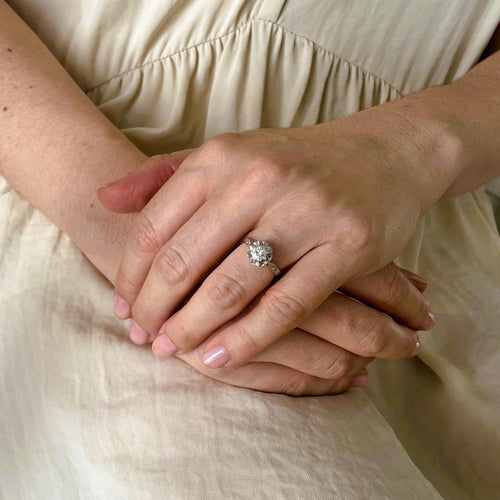Bague 51 Bague ancienne solitaire pavée en or gris, platine et diamants 58 Facettes LMB-375