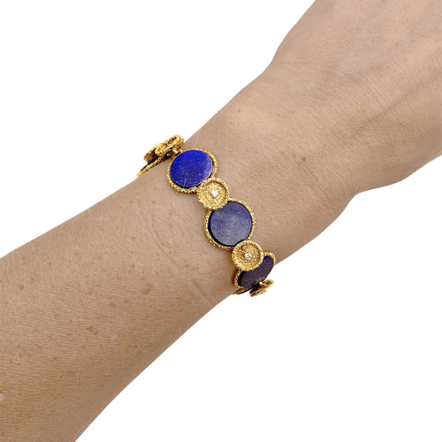 Bracelet Bracelet vintage en or jaune, lapis-lazuli et diamants 58 Facettes 35801