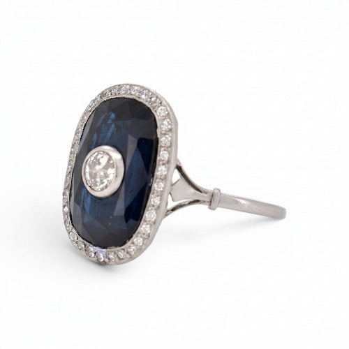 Bague 61 Art déco - Bague cocktail en platine, saphir naturel et diamants 58 Facettes RI-1064