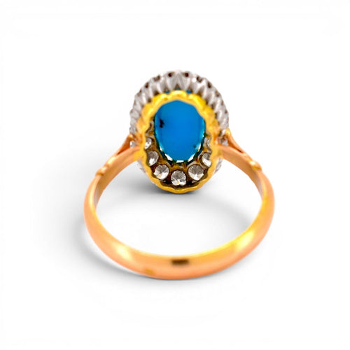 Bague 54 Bague victorienne en or 18 carats, turquoise naturelle et diamants 58 Facettes RI-1055