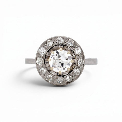 Bague 50 Art déco - Bague halo en or blanc, platine et diamants 58 Facettes RI-1062