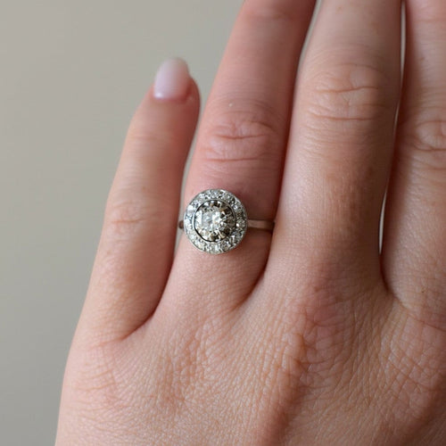 Bague 50 Art déco - Bague halo en or blanc, platine et diamants 58 Facettes RI-1062