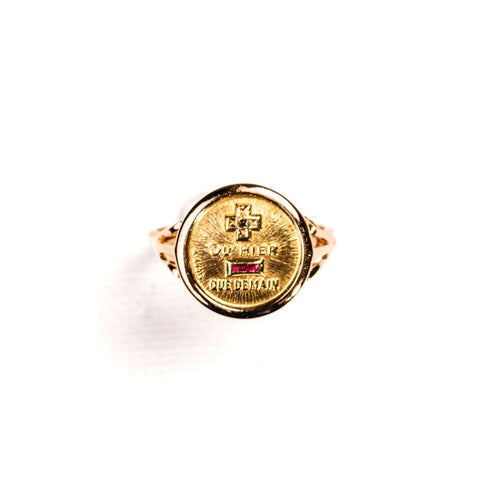 Bague 56 Augis - Bague chevalière en or jaune, diamant et rubis 58 Facettes LMB-371