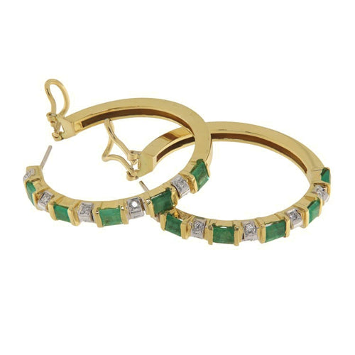 Boucles d'oreilles créoles en or jaune, émeraudes et diamants 58 Facettes G3986