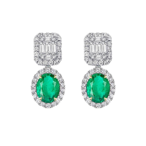 Boucles d'oreilles en or blanc avec émeraudes et diamants 58 Facettes GER1014GN