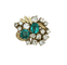 62 Bague cluster vers 1960 en or jaune 14K, diamants et émeraudes 58 Facettes ring