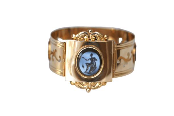 Bracelet jonc néoclassique en or rose et intailles nicolo 58 Facettes