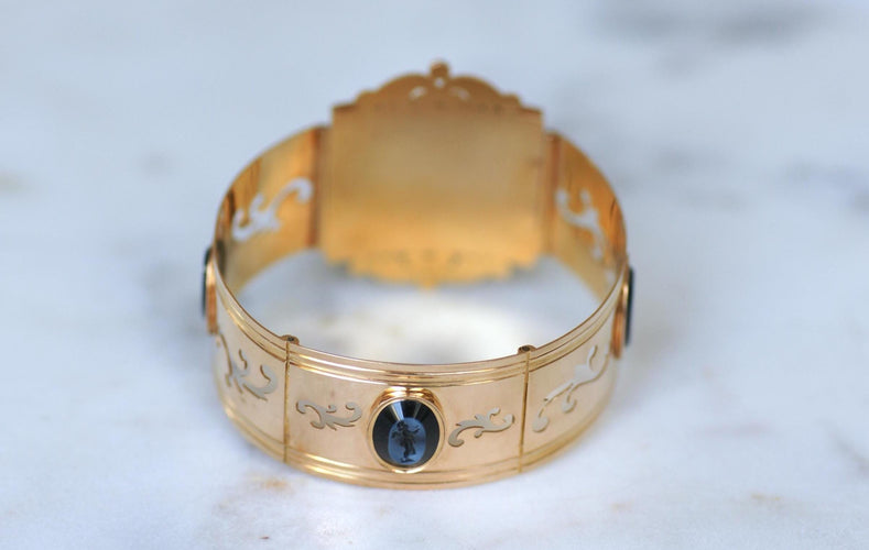 Bracelet jonc néoclassique en or rose et intailles nicolo 58 Facettes