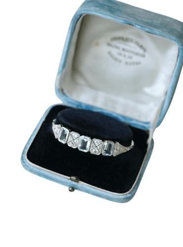 Art Déco - Bracelet en or blanc, aigues-marines 8 ct et diamants 58 Facettes