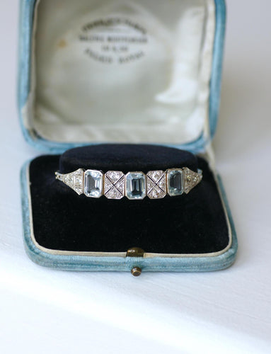 Art déco - Bracelet en or blanc, aigues-marines et diamants 58 Facettes
