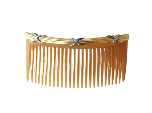 Peigne ancien - Peigne en or jaune, argent et diamants