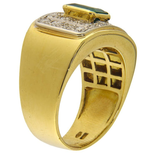 60 Bague en or jaune avec émeraude et diamants 0,77 ct 58 Facettes G3987