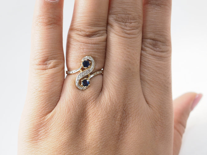 Bague 54 Bague Toi et Moi en or bicolore 18 kt, saphirs et diamants 58 Facettes 33500