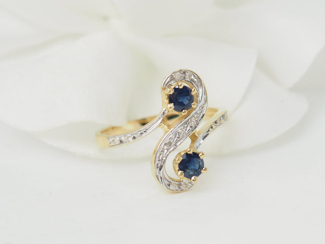 Bague 54 Bague Toi et Moi en or bicolore 18 kt, saphirs et diamants 58 Facettes 33500