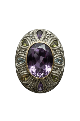 Bague Anello - Améthyste multicolore en or jaune et argent 58 Facettes