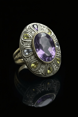 Bague Anello - Améthyste multicolore en or jaune et argent 58 Facettes