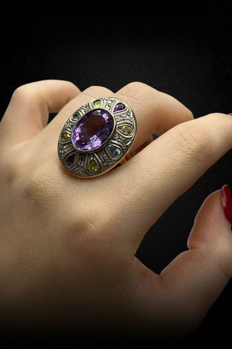 Bague Anello - Améthyste multicolore en or jaune et argent 58 Facettes