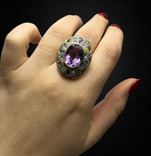 Bague Anello - Améthyste multicolore en or jaune et argent 58 Facettes
