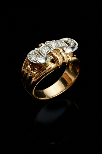 Bague 62 Bague style Art déco en or jaune et blanc 18K avec diamants 58 Facettes