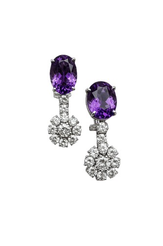 Boucles d'oreilles Roberto Borghesi - Boucles d'oreilles pendantes en or blanc 18 carats améthystes et diamants 58 Facettes
