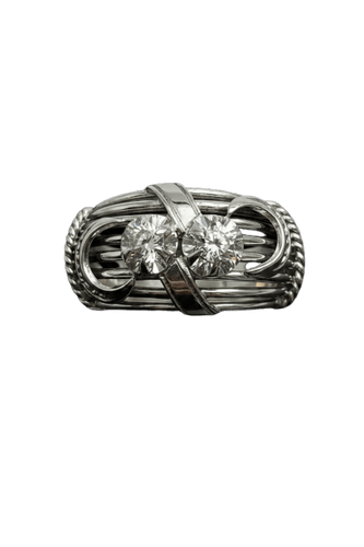 Bague 56 Mille Fili - Bague bombée en or blanc 18K diamants 58 Facettes