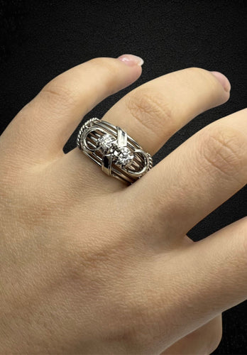 Bague 56 Mille Fili - Bague bombée en or blanc 18K avec diamants 58 Facettes
