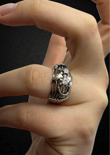 Bague 56 Mille Fili - Bague bombée en or blanc 18K avec diamants 58 Facettes