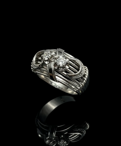 Bague 56 Mille Fili - Bague bombée en or blanc 18K avec diamants 58 Facettes