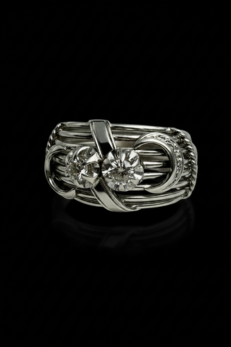 Bague 56 Mille Fili - Bague bombée en or blanc 18K diamants 58 Facettes