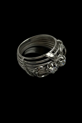 Bague 56 Mille Fili - Bague bombée en or blanc 18K avec diamants 58 Facettes