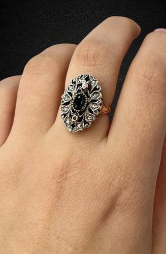 Bague 58 Bague style baroque avec péridot et diamants 58 Facettes