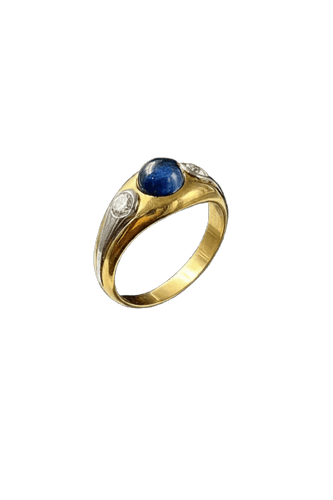 Bague 56 Bague - zaffiro cabochon et diamants en or jaune 58 Facettes