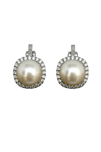 Boucles d'oreilles Orecchini - Perle naturelles et diamants en or blanc 58 Facettes