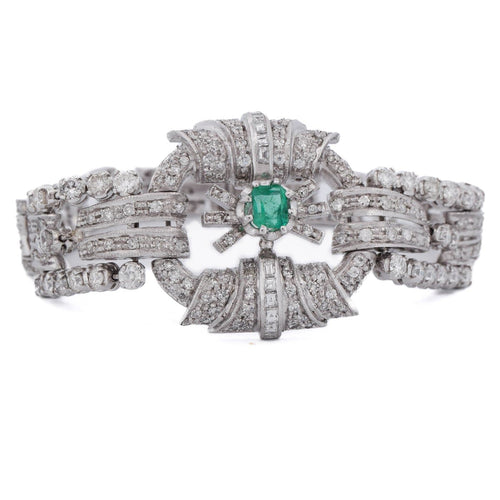 Bracelet Bracelet Art déco en platine, émeraude et diamants 58 Facettes BR29 (00549)