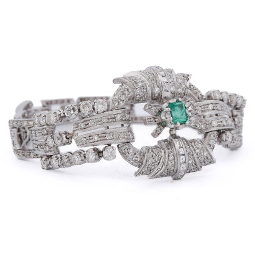 Bracelet Bracelet Art déco en platine, émeraude et diamants 58 Facettes BR29 (00549)