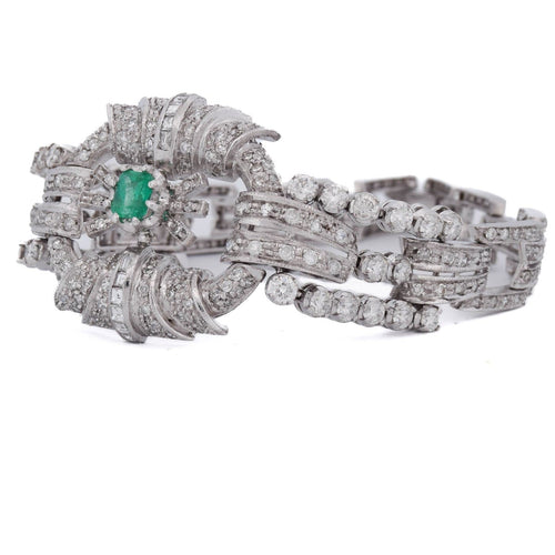 Bracelet Bracelet Art déco en platine, émeraude et diamants 58 Facettes BR29 (00549)